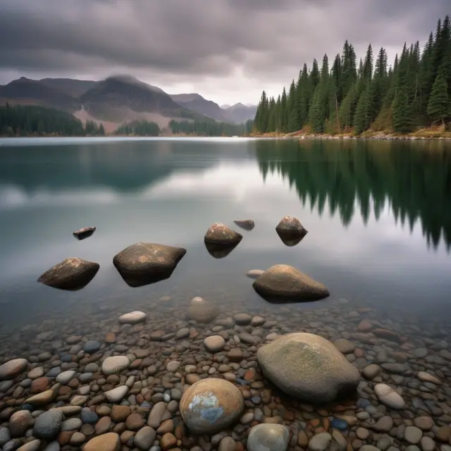 Tranquil lake reflects stable assets amidst diversified portfolio