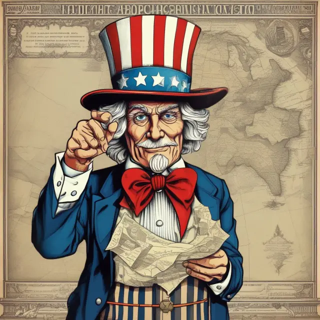 Uncle Sam overseeing financial markets with FTC scales and a map illustrating tax-exempt zones