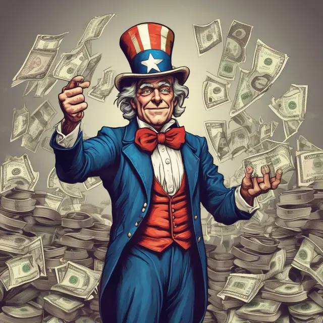 Uncle Sam pointing at various financial products, representing government involvement and influence