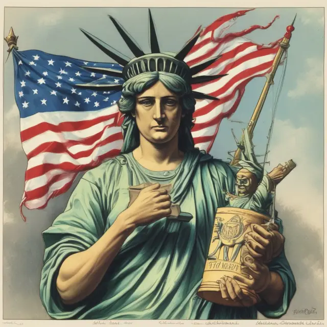 A powerful embrace between Lady Liberty and Uncle Sam, symbolizing the balance between freedom and government in American finance.