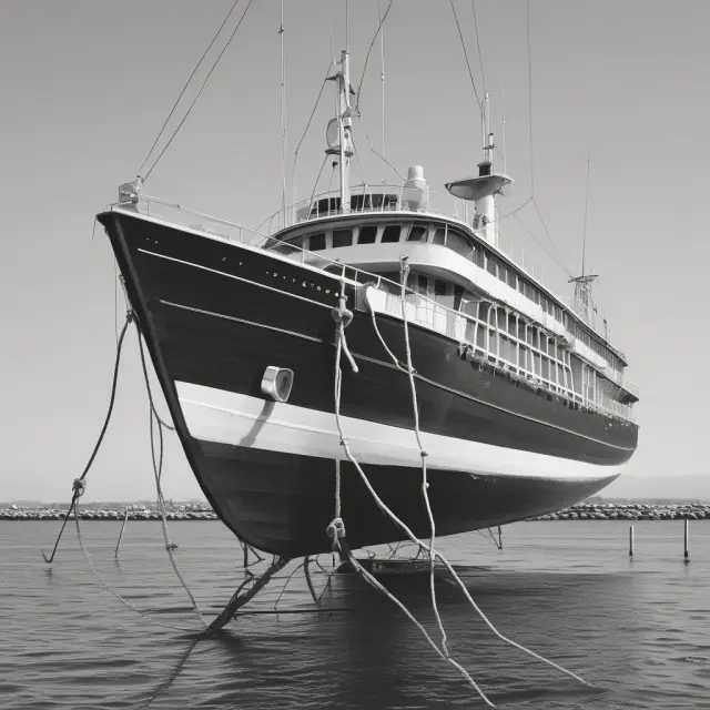 A lender reaching out with a flexible loan ladder to help a small boat navigate through uncertain financial waters
