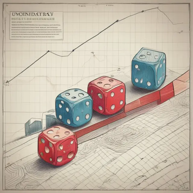 An image of dice rolling on a financial graph represents the application of unconditional probability in investment decision-making