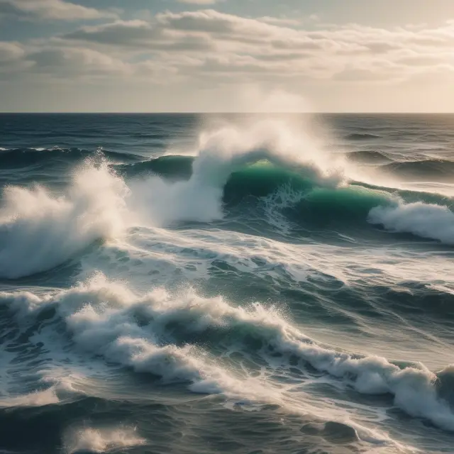 Waves representing unconditional probability crashing onto a shoreline of various asset classes, illustrating the role of historical data in diversified portfolio management and risk analysis