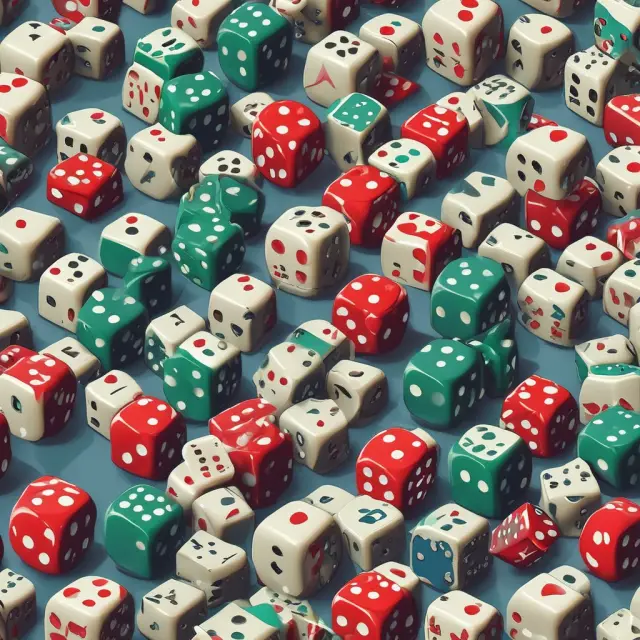 A table with dice displaying various financial outcomes, symbolizing unconditional probability assessment in finance