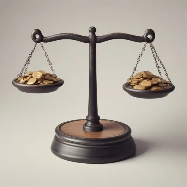 Parent company weighing profits (left) and losses (right) from its investment in a subsidiary, represented by scales tipping based on ownership stake size