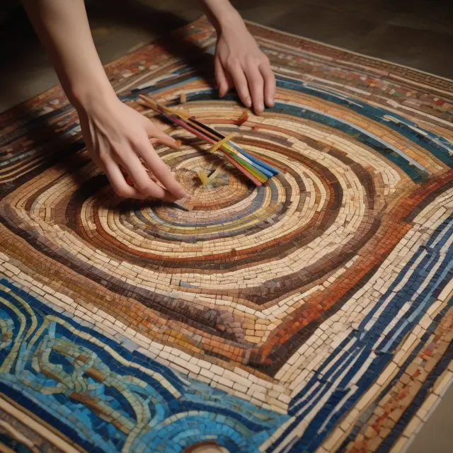 An artist creating a mosaic depicting Environmental, Social, and Governance (ESG) factors on an unfurled scroll, symbolizing unconstrained investing