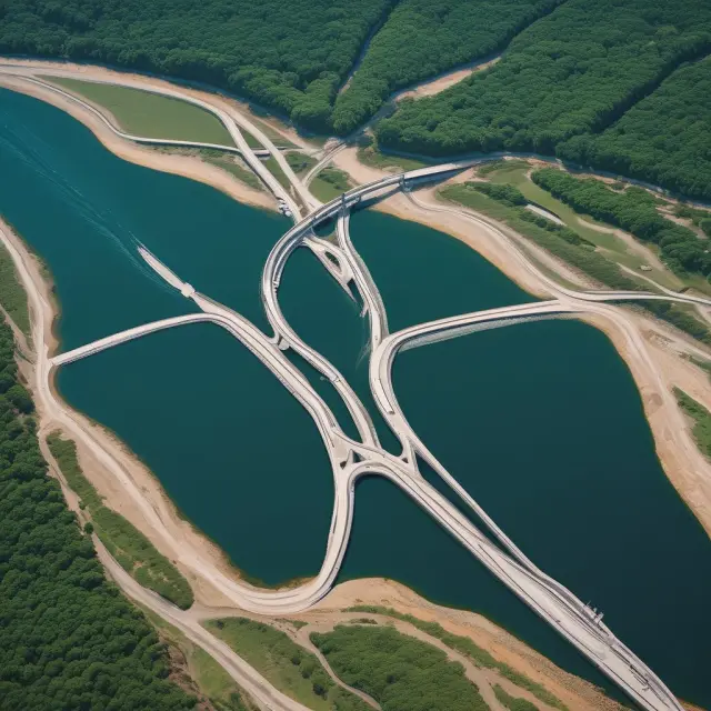 Rivers symbolizing cash flows converge and separate, illustrating power generation project
