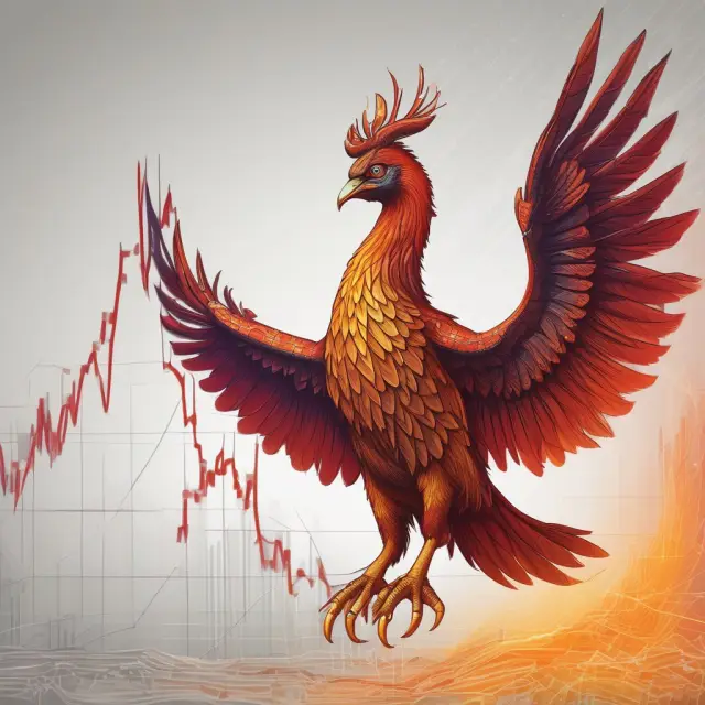 A mythical phoenix emerging from economic graphs, representing unconventional oil