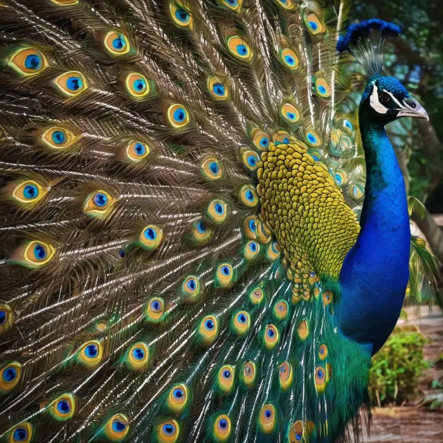 A magnificent peacock with spread tailfeathers symbolizing uncovered options and high margin requirements