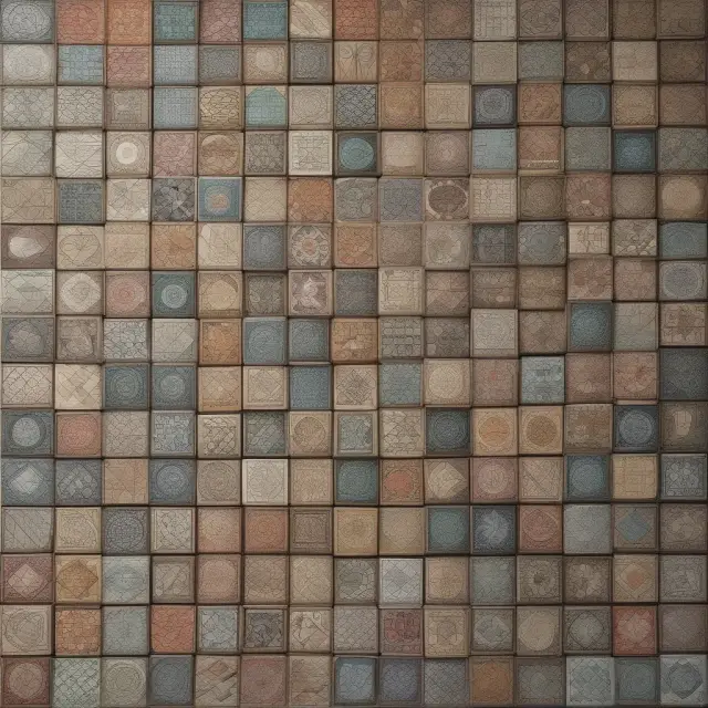 An intricate mosaic depicting studies and theories related to the Uncovered Interest Parity concept, illustrating empirical evidence and the relationship between exchange rates and interest rates.