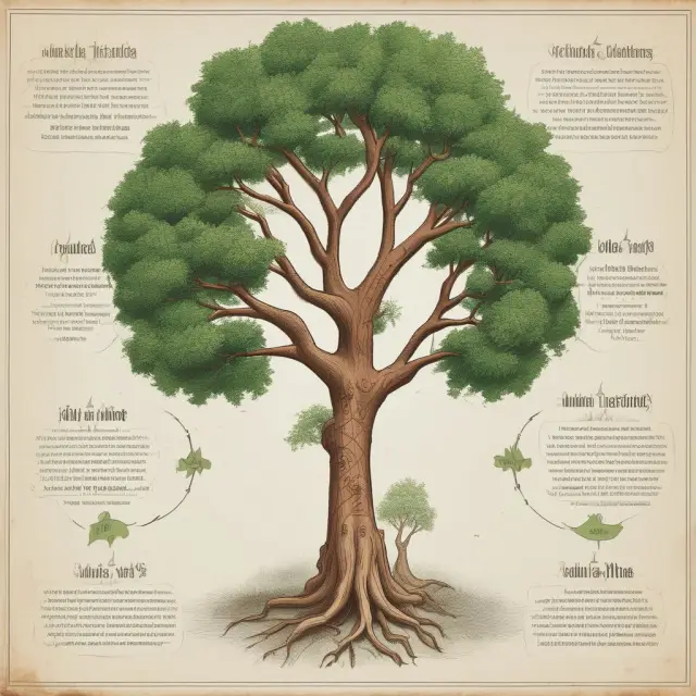 A tree with alternating branches representing traditional bonds and perpetual bonds, demonstrating the differences in their maturity dates and investment lifecycles