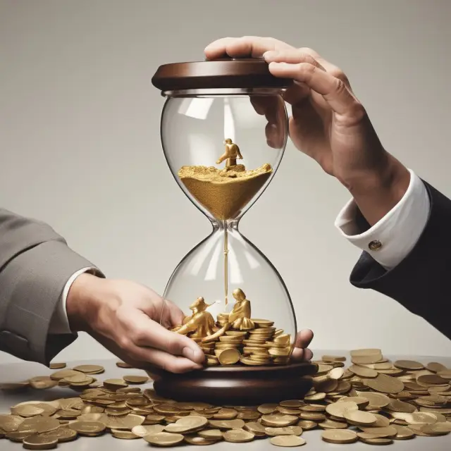 An image of two hands holding a golden hourglass filled with coins, symbolizing the potential rewards and challenges associated with undated investments