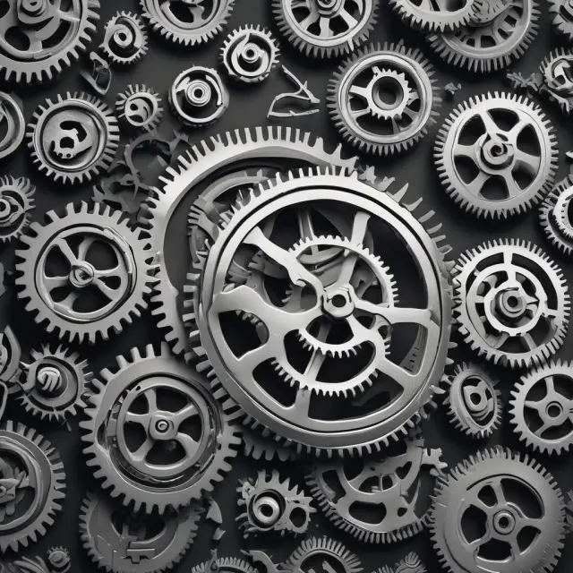 A set of gears symbolizing budgeted costs grinding against larger gears representing actual overhead expenses
