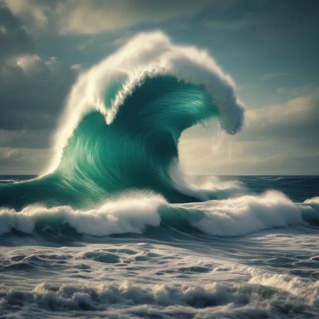 A powerful wave representing underapplied overhead crashing onto industrial budgets, illustrating the impact on financial statements