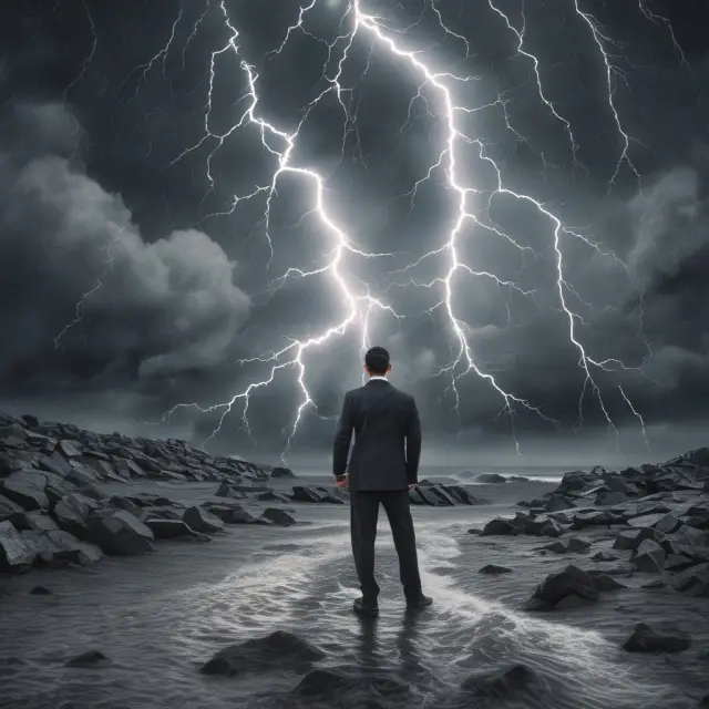 A dark, ominous storm cloud engulfs a ship representing undercapitalized companies, with investors