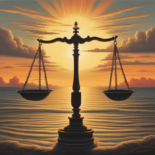 A sun setting behind a pair of scales with undercast depicted as dark shadows and overcast portrayed as a bright sun, emphasizing accurate financial forecasting