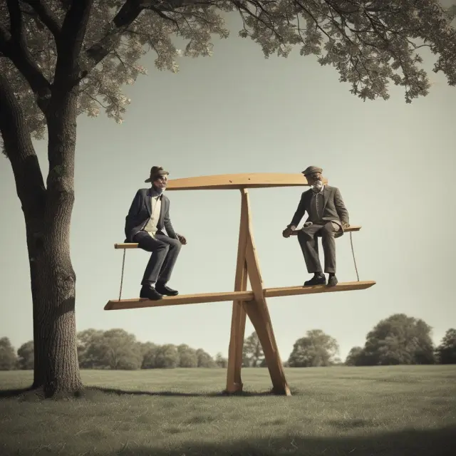 See-saw balancing modern economist (producer) and consumer, illustrating underconsumption theory debate
