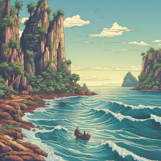 People wading in an underemployment sea, surrounded by untapped islands representing potential output