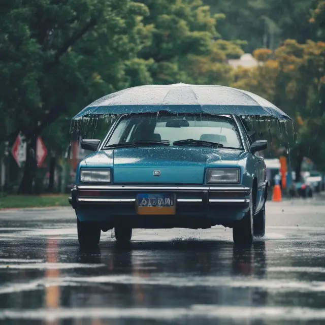 Image of an umbrella protecting a car from raindrops symbolizing underinsured motorist coverage, enhancing financial security in accidents with insufficient insurance coverage.