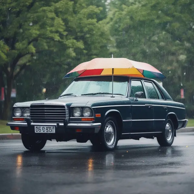 An insurance umbrella protects a car from damage caused by the inadequate coverage of another driver, symbolizing underinsured motorist endorsements.