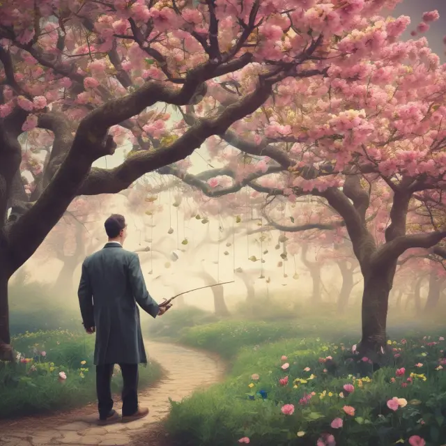 An alchemist transfigures an underinvested garden, symbolizing the potential transformation of companies through financial engineering and governance strategies