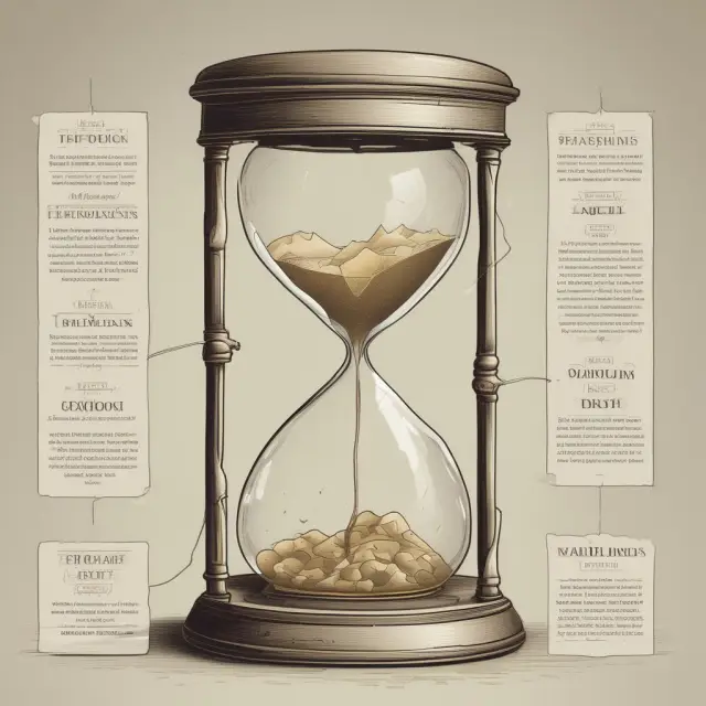 Hourglass illustrating life expectancies, infant mortality, and annual death rates for a population