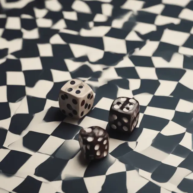 Dice representing proportional and non-proportional reinsurance on a checkered board, symbolizing risk transfer mechanisms
