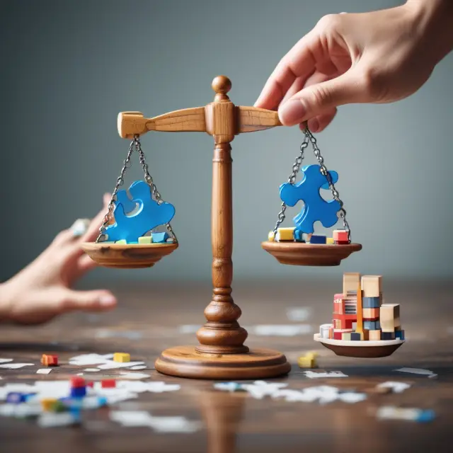 Insurance company determining underlying retention: Balancing low-risk and high-risk components using a scale with puzzle pieces