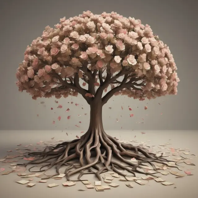 Diverse underlying securities - equities, indices, currencies, commodities, and bonds - blooming as petals on a financial derivatives tree