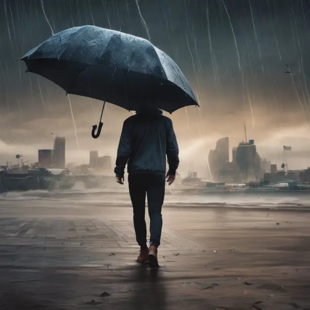 An image of a protective put option represented by an umbrella, with a stock symbol at its center. The scene conveys risk mitigation through hedging.
