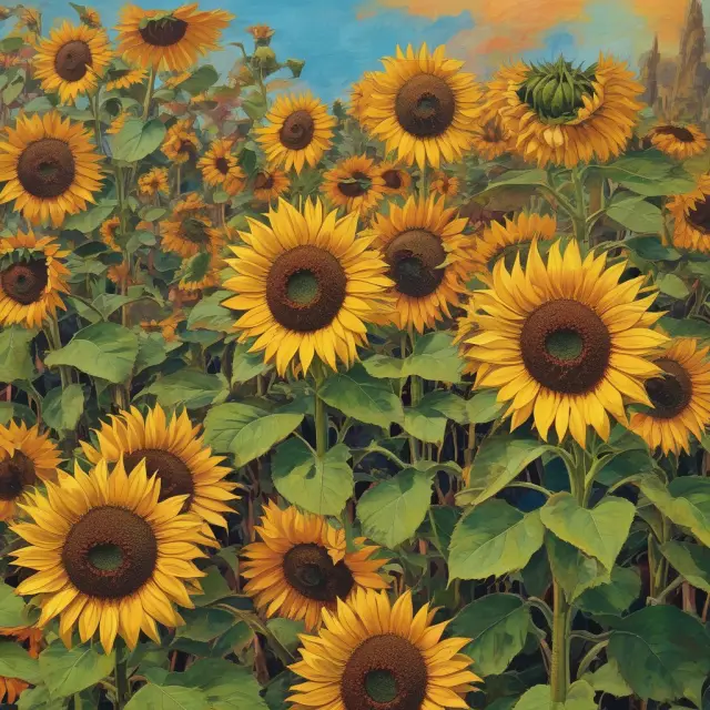 Metaphorical image: Wilted sunflowers symbolizing underperforming industries surrounded by thriving blooms, emphasizing sector-wide challenges