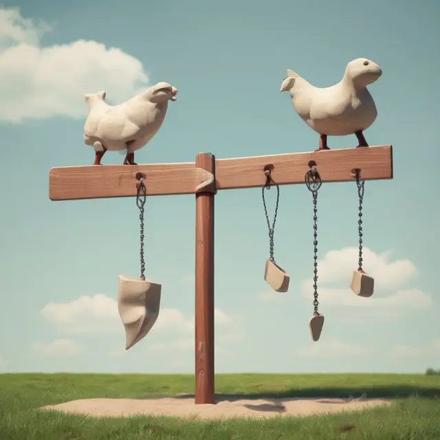 Underperforming stocks on one side of a seesaw contrasting sell-rated stocks on the other, signifying varying investment decisions.