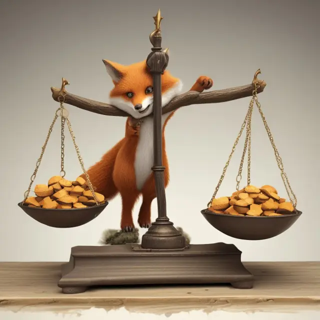A cunning fox tampering with scales displaying financial figures, representing under reported company revenues