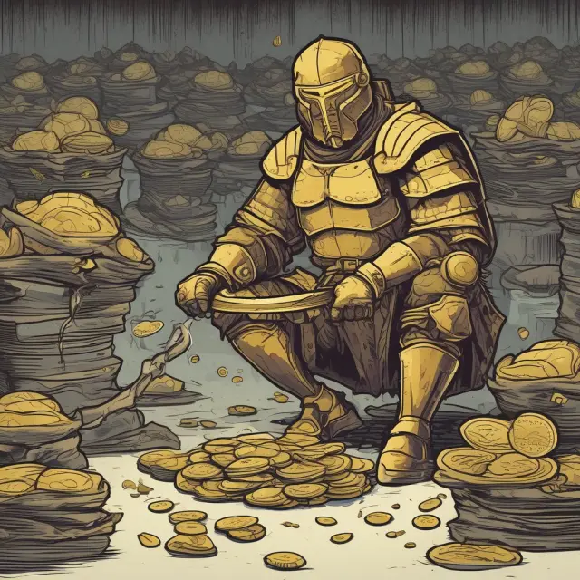 A stern tax collector stands before a burdened company, weighing gold coins for underreported revenues on a balance scale.