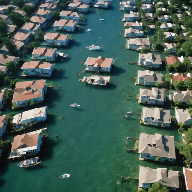 An underwater scene with houses appearing below the surface, symbolizing the impact of the 2008 financial crisis on homeowners