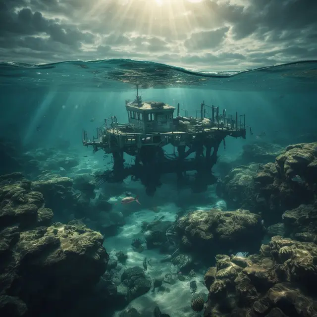 Imagery of underwater assets struggling to stay afloat amidst turbulent market conditions. Keywords: Underwater Assets, Market Instability.