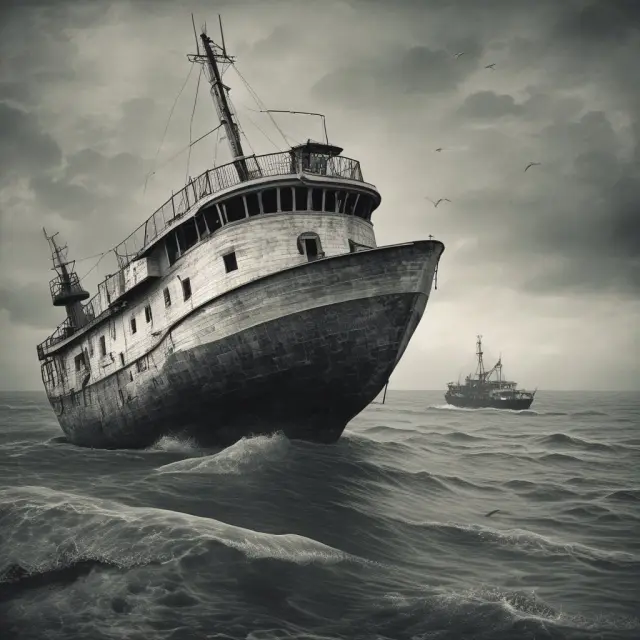 Two sinking ships symbolizing underwater mortgages, one labeled 