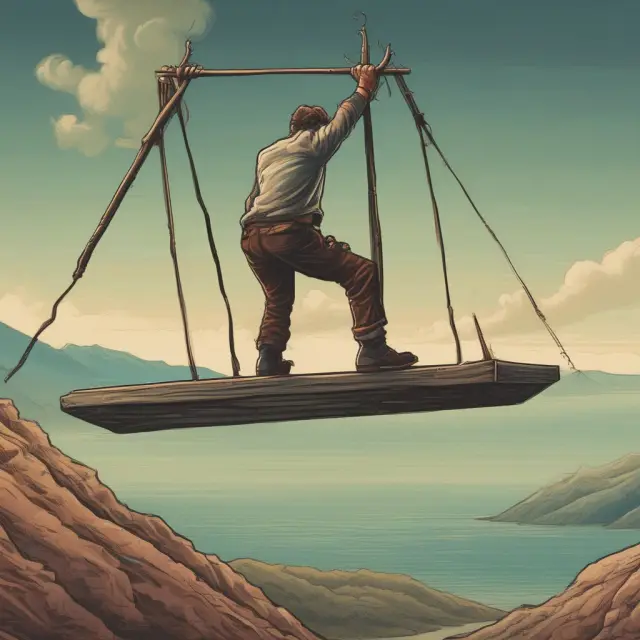 A balanced seesaw representing an underweight portfolio, with one side symbolizing potential risks and the other rewards