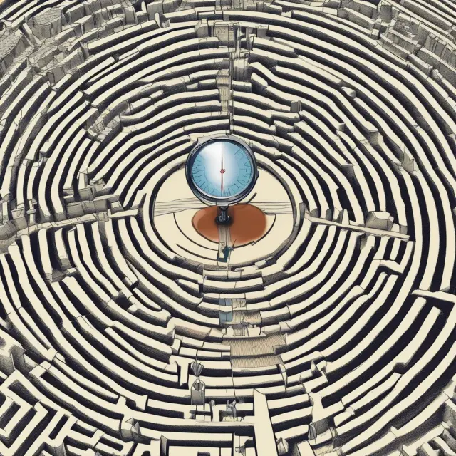 An institutional investor navigating a maze of securities, utilizing a compass for effective asset allocation strategies and a magnifying glass to closely monitor economic and industry trends.