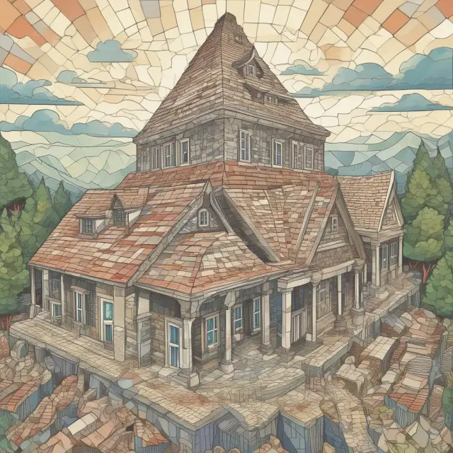 Underwriting Process: An intricate mosaic representing mortgage applications, insurance policies, stocks, and bonds as the essential building blocks of financial investments.