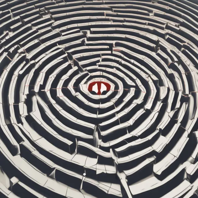 An intricate labyrinth filled with test tubes, equipment symbols, and a globe - symbolizing UL