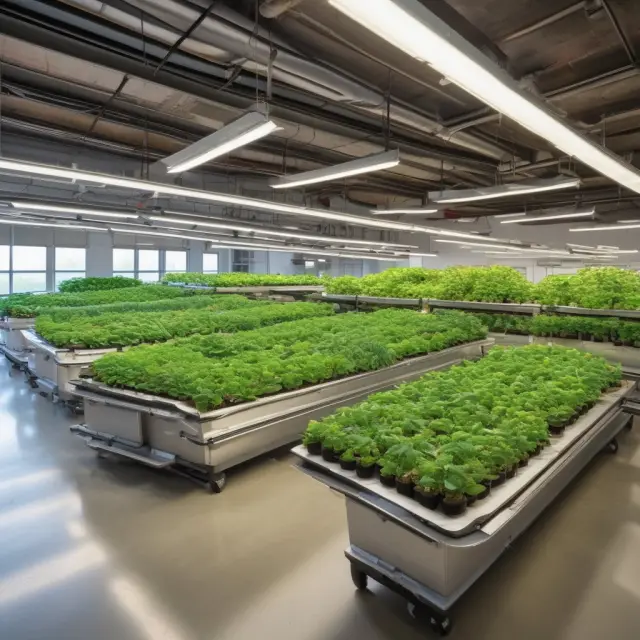 A lush, green laboratory with UL logo symbols blooming as certifications. Verification services being nurtured and growing towards a sustainable future.