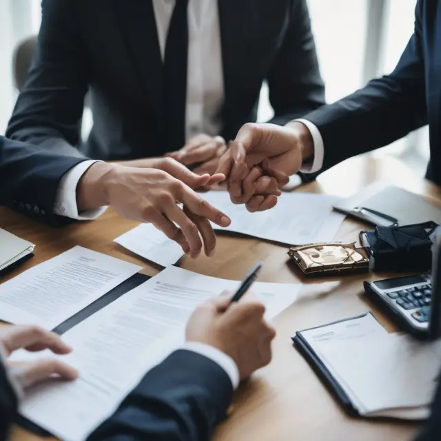 Image of two figures handing over contracts on a digital platform, representing the underwriter and issuer, illustrating the essential role underwriting agreements play in securities transactions