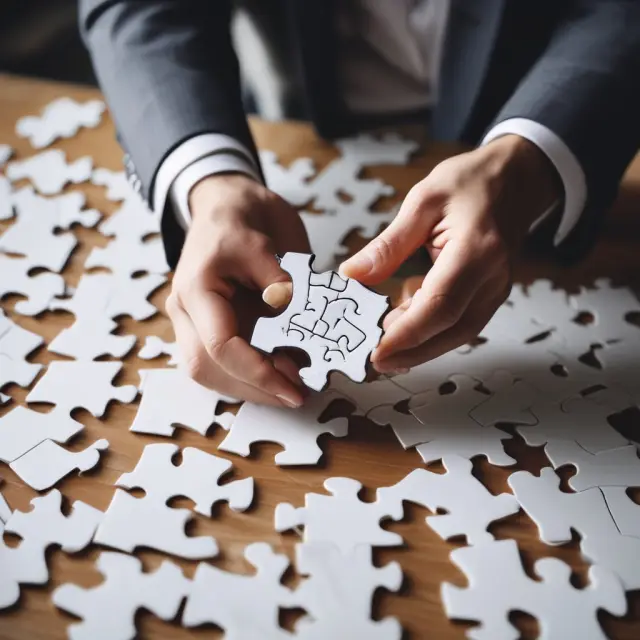 An underwriter constructing a puzzle of securities representing firm commitment agreements, emphasizing risk mitigation and stability