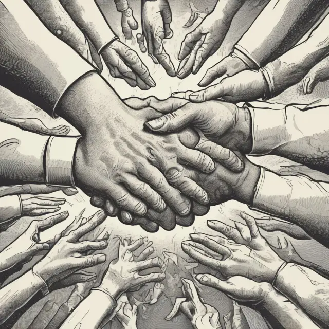 A giant hand from a reinsurer reaching out to help an overwhelmed primary insurer by transferring risk and increasing their underwriting capacity