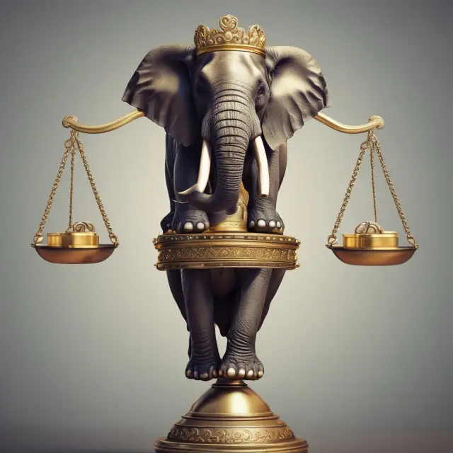 Elephant atop gold coins on balances signifying insurers