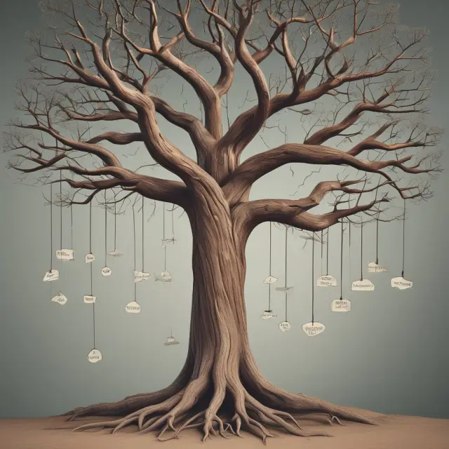 A metaphorical tree symbolizing underwriting expenses: branches for direct and indirect costs, some leading to efficiency, others to indirect expenses