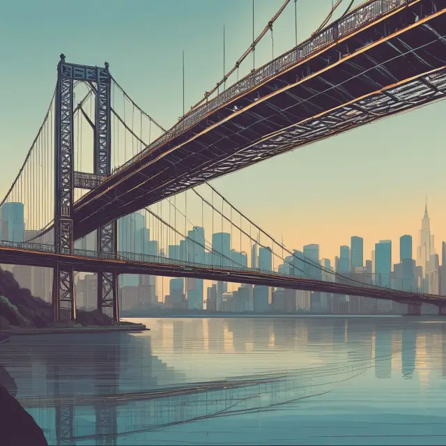 An elegant bridge symbolizing the internet connects insurers and investors, streamlining underwriting expenses through technology
