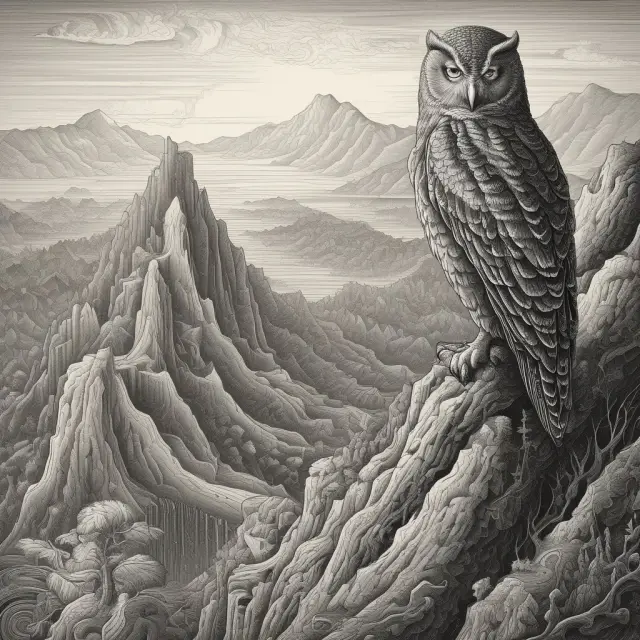 An image of a wise owl on a mountain peak, representing the lead underwriter, overlooking a sprawling underwriting group