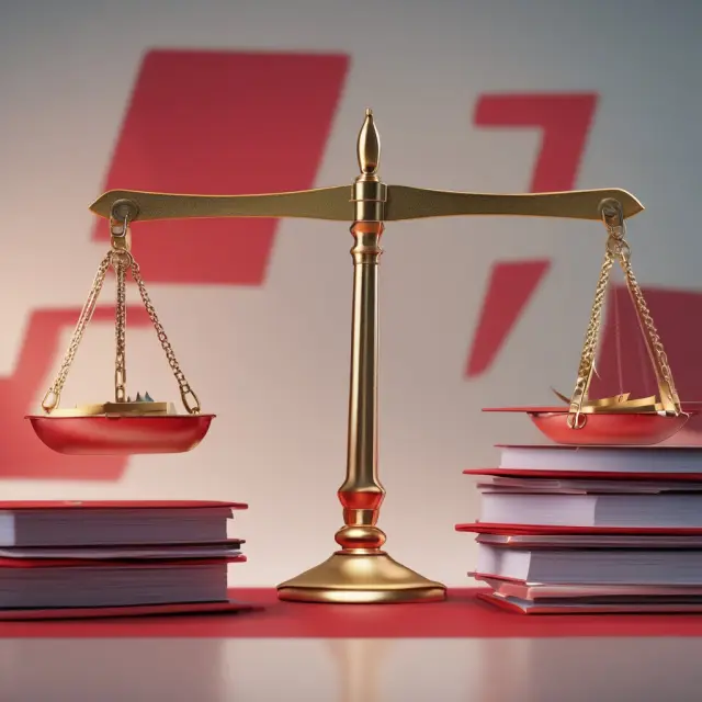 Golden scales balanced with piles of golden data and red claim files signify accurate risk assessment in insurance underwriting